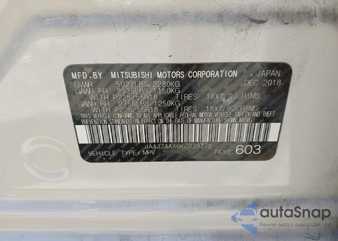 2019 Mitsubishi Outlander Gt из США, поврежденный, VIN JA4JZ4AX6KZ030772